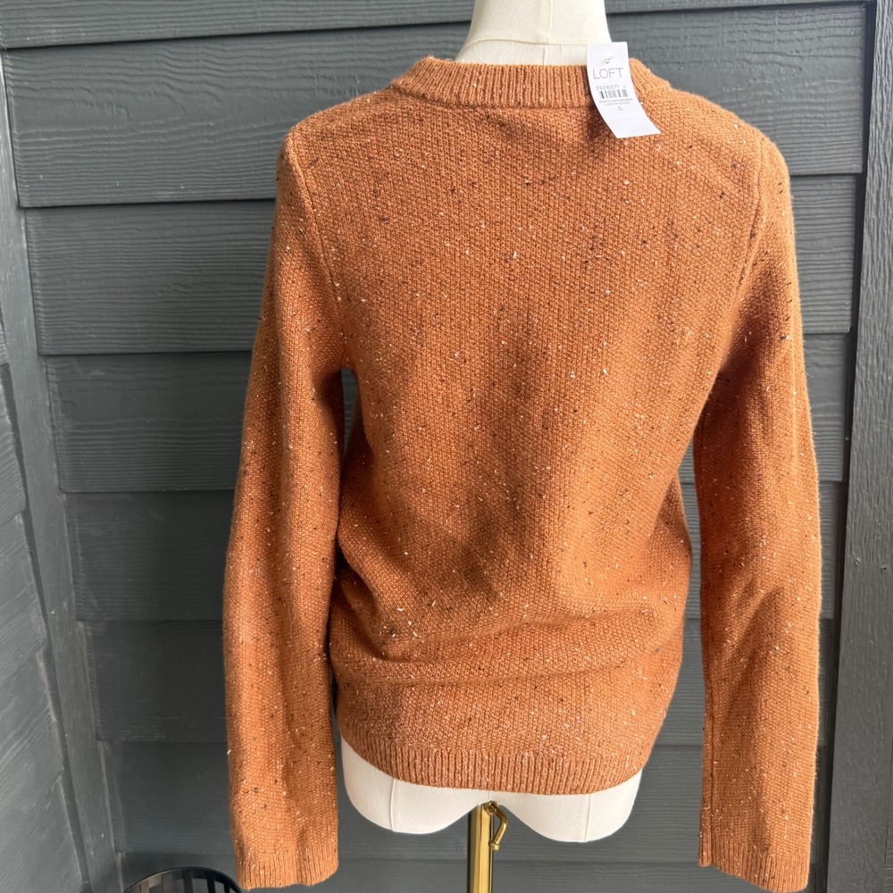 LOFT Rust Nep Knit Button Front Cardigan Sweater Pockets Womens Small NWT - Picture 2 of 9